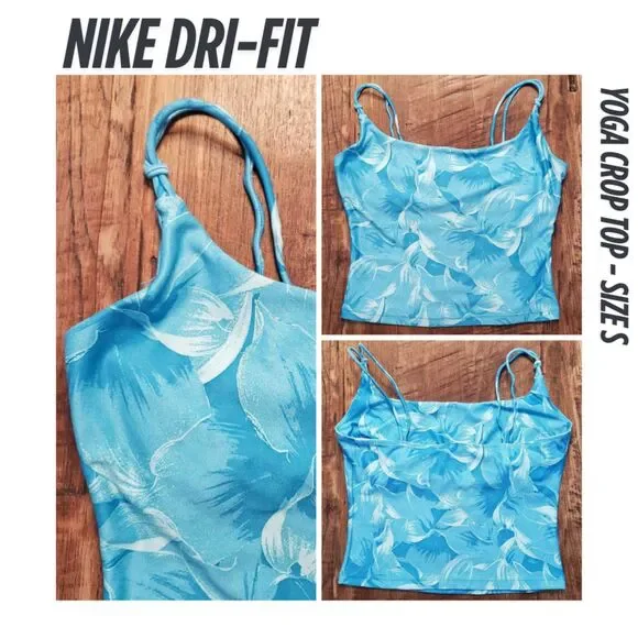 Nike Dri-Fit NWT Women Yoga Crop Top Floral Blue Size S - Picture 1 of 8